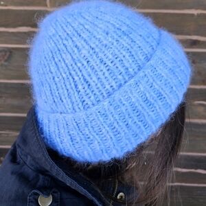 Fuzzy Ribbed Stocking Hat Ice Blue